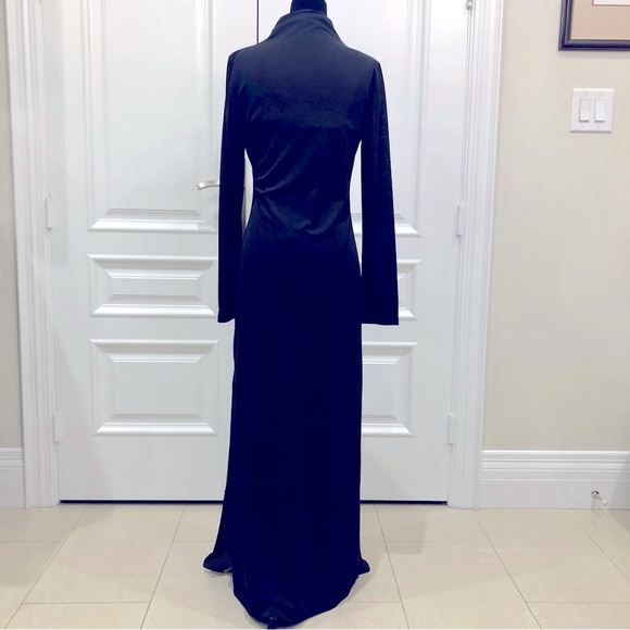 Poleci mock neck long dress in black with slit with long sleeves - Picture 2 of 6